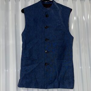 Men’s Blue Button-Up linen Vest